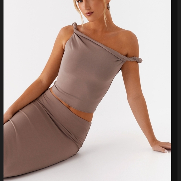 Peppermayo Tops - Solace Soul Twist Shoulder Top - Taupe - Size 4